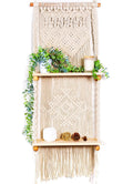 Induslyfe Macrame Wall Hanging Shelf 2 Tier Boho Wall Plant Hanger Shelves, Handmade of Woven Rope Boho Shelves Organizer for Li