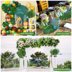 Quanqiufei 100 Pcs 9 Kinds Artificial Palm Leaves Tropical Fake Leaves, Monstera Leaf Gold Faux Leaves For Safari Jungle Hawaiia