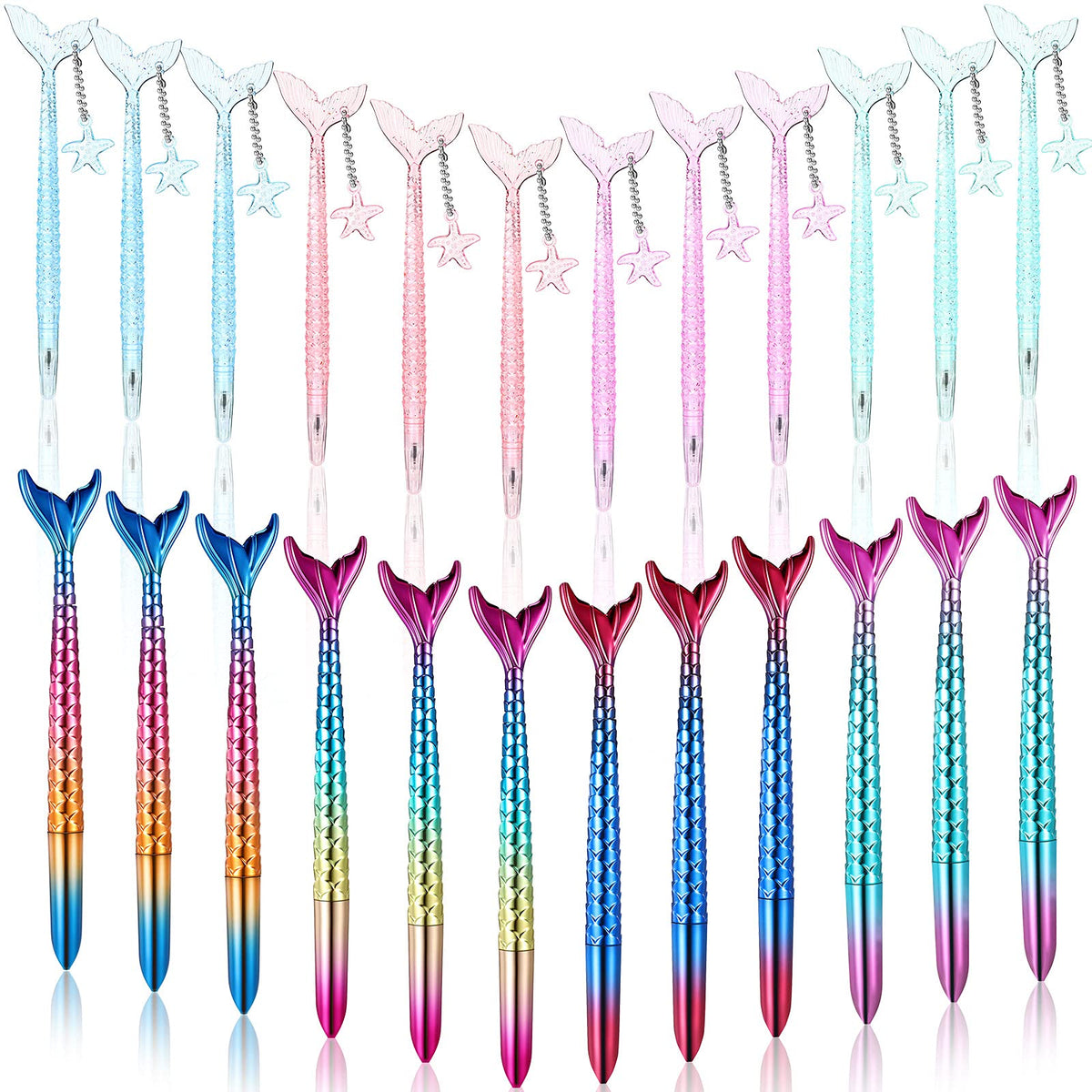 24 Pieces Mermaid Tail Gel Ink Pens For Child Mermaid Fish Ballpoint Pens For Mermaid Party Supplies Office School Supplies, 0.5