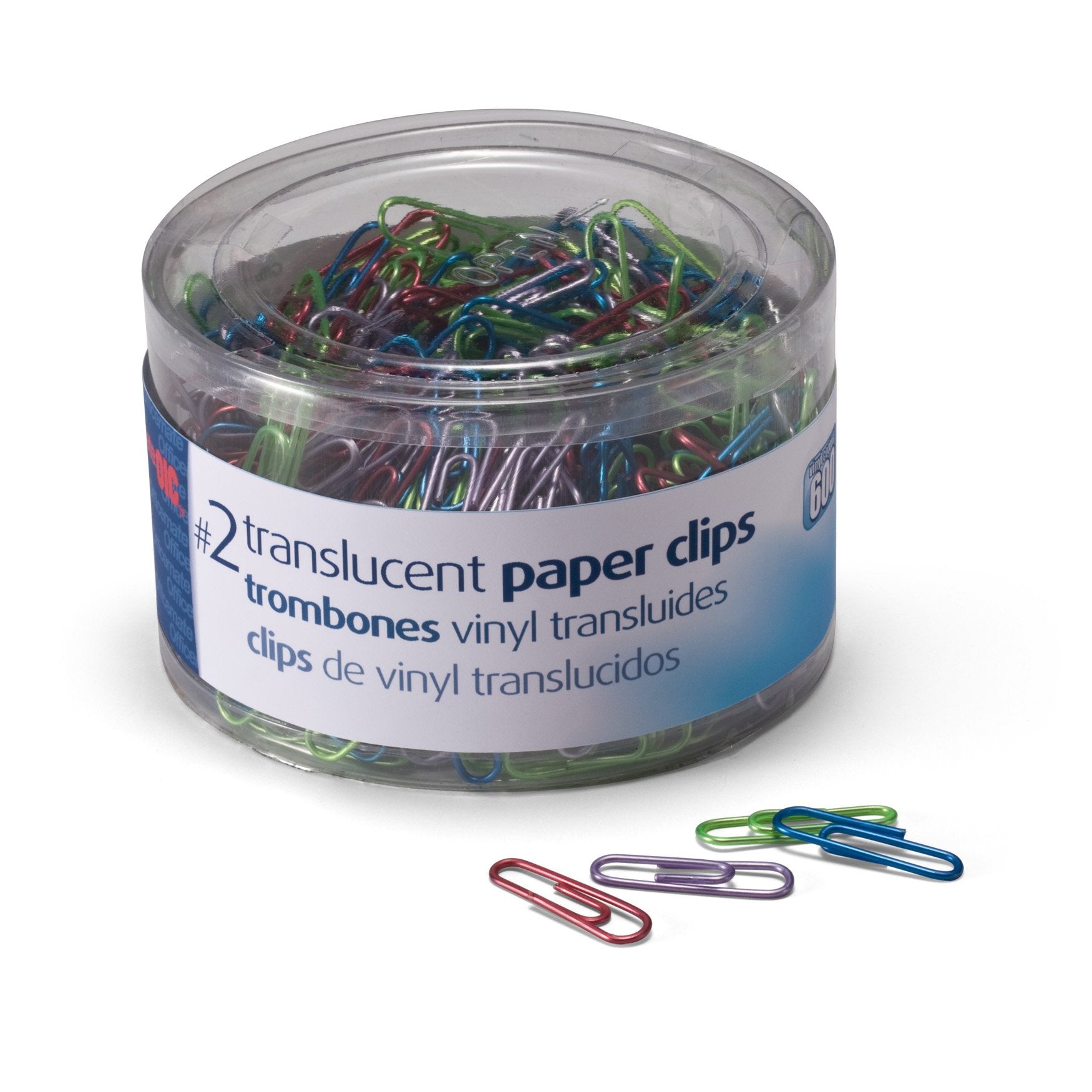 Officemate Translucent Paper Clips, Size 2, Assorted Colors, 600 Count (Pack Of 1) (97211)