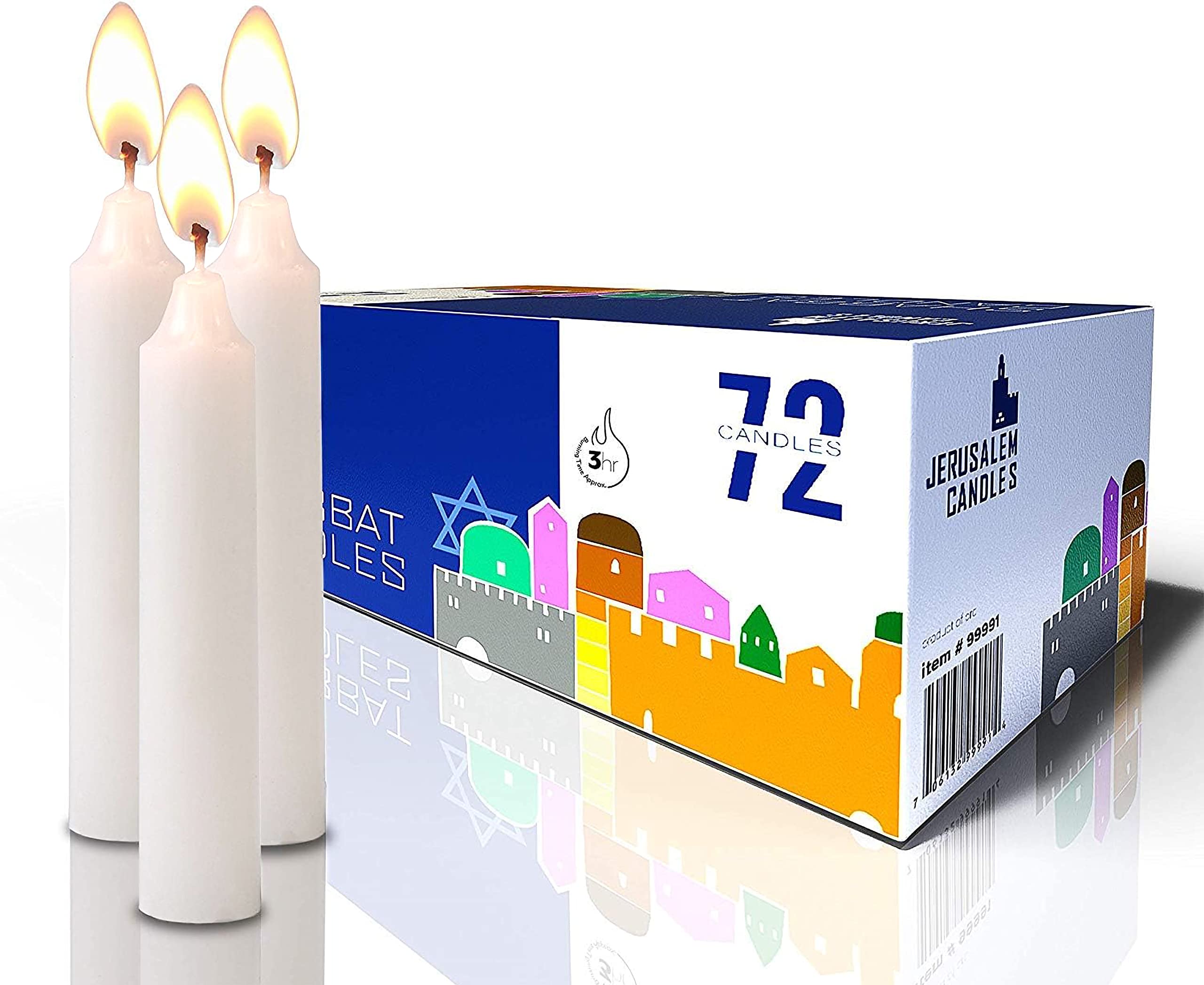 Jerusalem Candles Shabbat Candles - Traditional Shabbos Candles - 3 Hour - 1-Pack X 72 Count