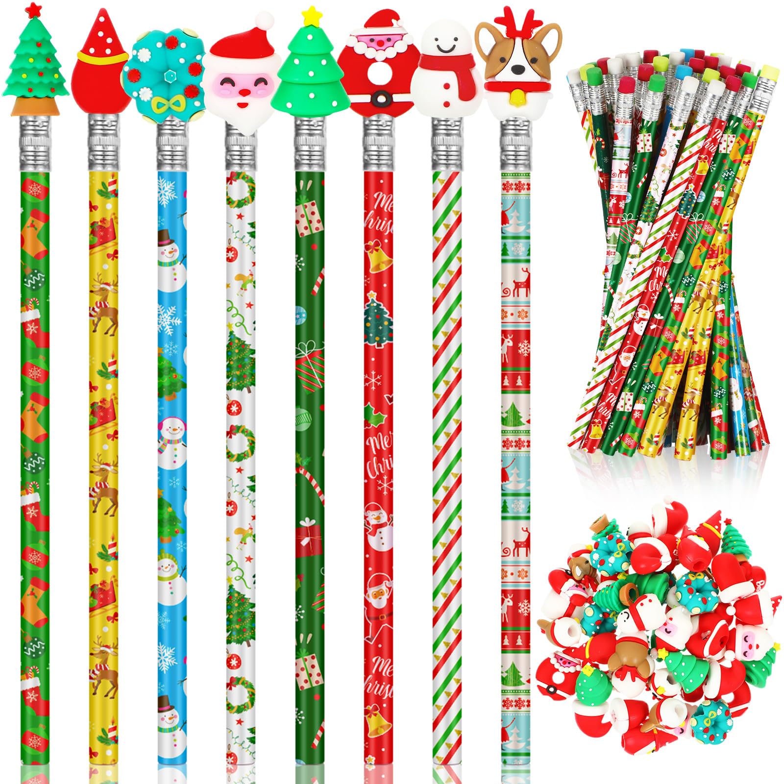 Glenmal 100 Pcs Scented Pencils For Kids Scent Hb Graphite Pencils With 100 Pcs Cartoon Pencil Toppers Silicone Eraser Gift For