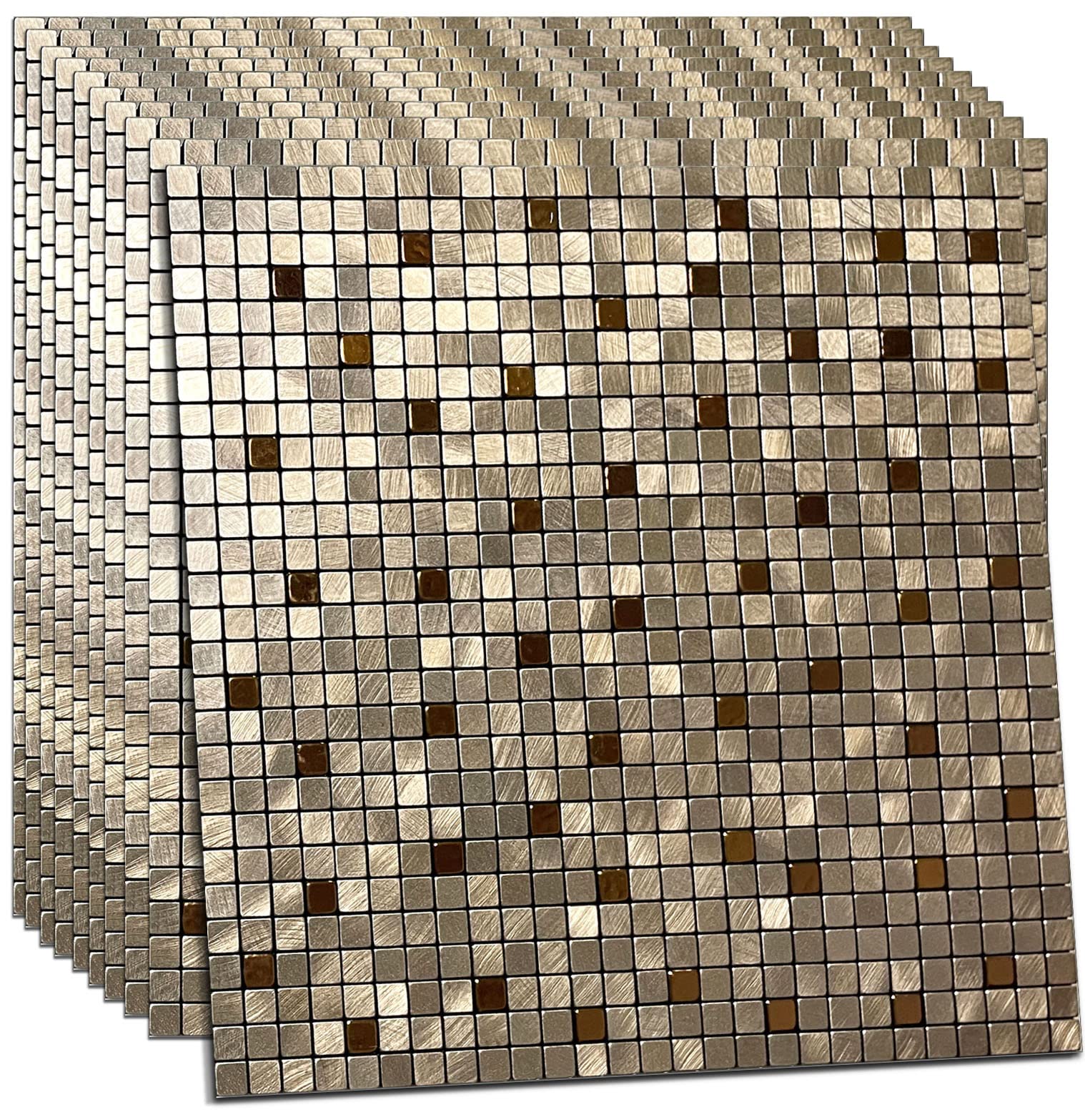 XUANINY 10-Piece Peel and Stick Backsplash for Kitchen Aluminum 3D Wall Sticker Panel Self-Adhesive Metal Mosaic Tile (11.41x11.