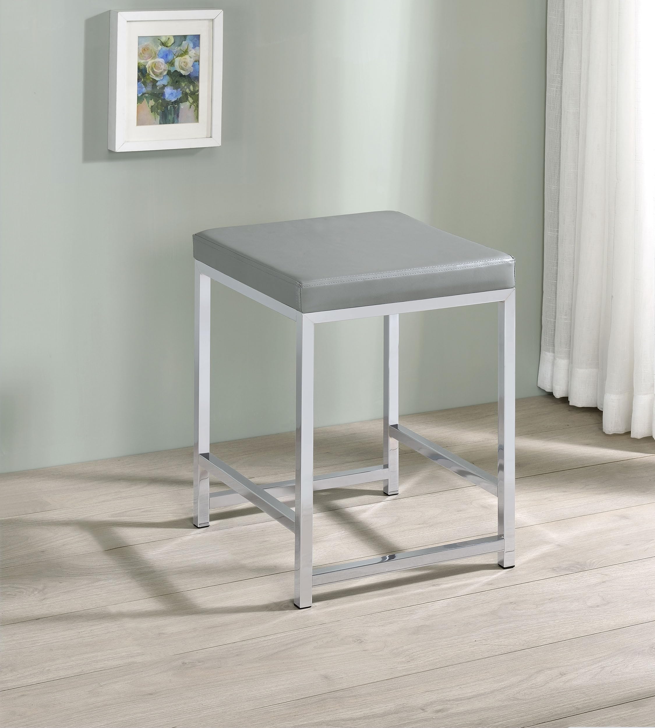 Coaster Umbridge Faux Leather Upholstered Square Cushion Vanity Stool Gray