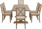 Crosley Furniture Joanna 7-Piece Modern Farmhouse Dining Table Set for 6 with 4 Ladderback and 2 Upholstered Chairs, Rustic Brown/Creme