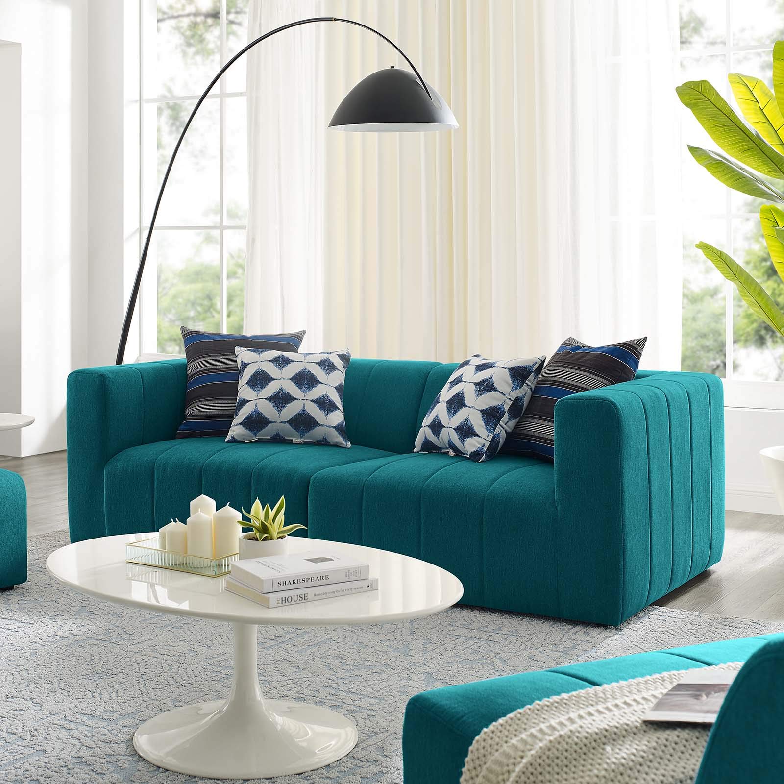 Modway Bartlett Channel Tufted Upholstered Sectional Sofa, 2-Piece Set, Teal