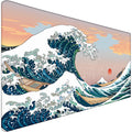 Japanese Large Gaming Mouse Pad With Extended Stitched Edges, (31.5X15.7In) Durable Non-Slip Natural Rubber Base, Waterproof Com