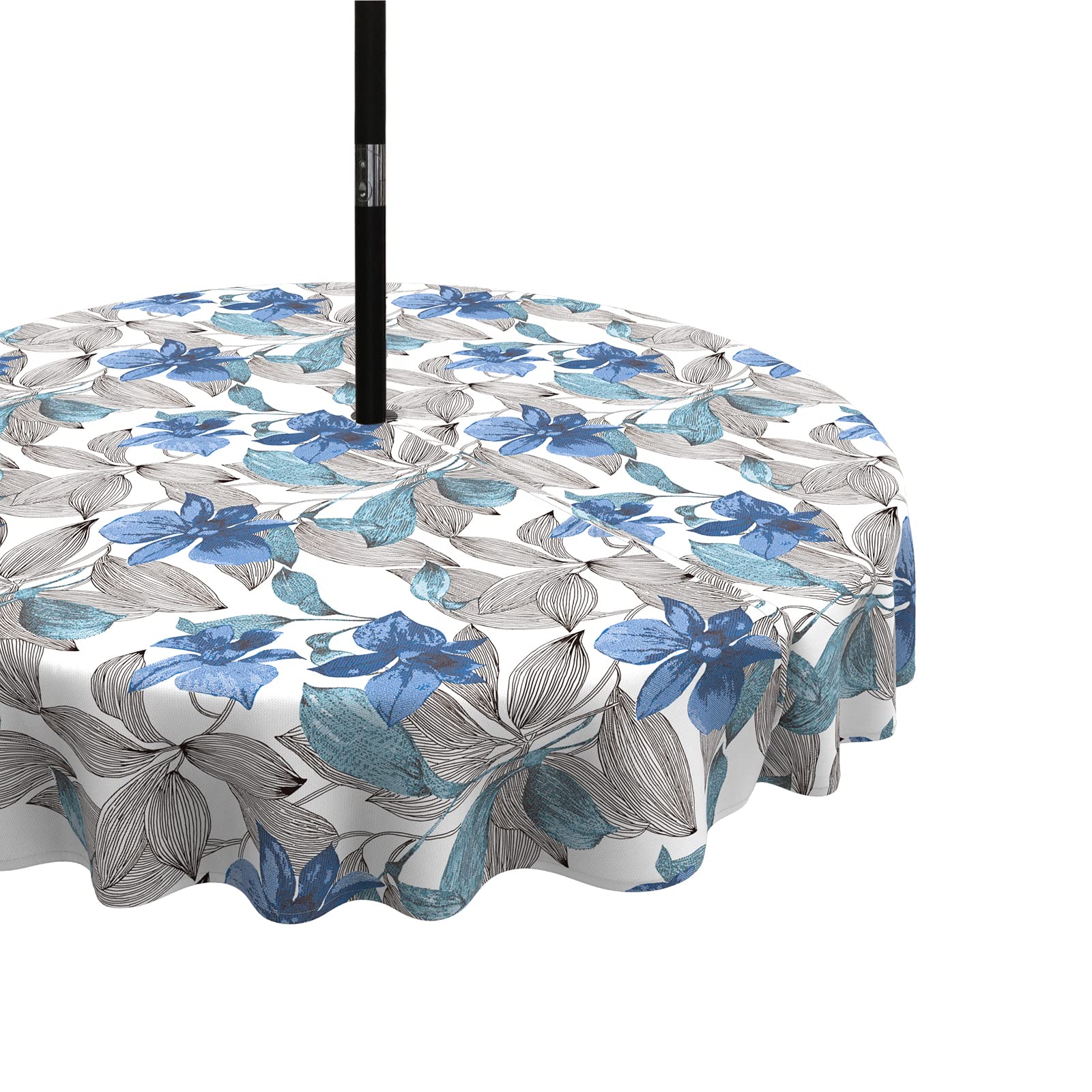 Lvtxiii Outdoor Tablecloth With Umbrella Hole And Zipper, 60 Inch Water-Repellent Patio Table Cloth, Round Table Covers For Backyard Garden, Clemens Noir Blue