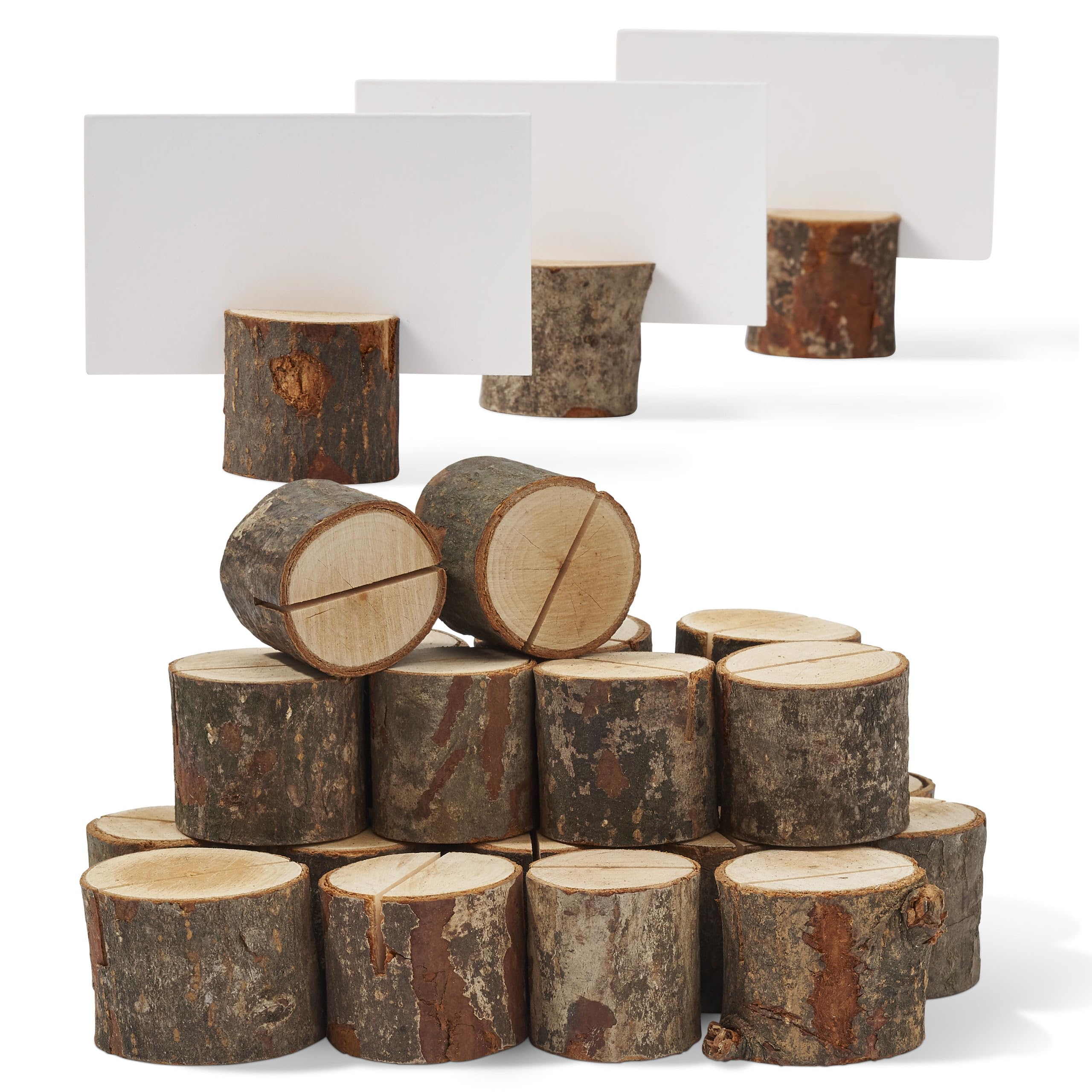 THE TWIDDLERS 50 Rustic Wood Place Card Holders with 50 White Table Name Cards 3.5 x 2 - Reserved Seating for Wedding, Party Buf