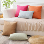 Otostar Pack Of 2 Throw Pillow Covers 20X20 Inch Linen Hot Pink Pillowcases Farmhouse Decorative Solid Pillow Covers 50X50 Cm Sq