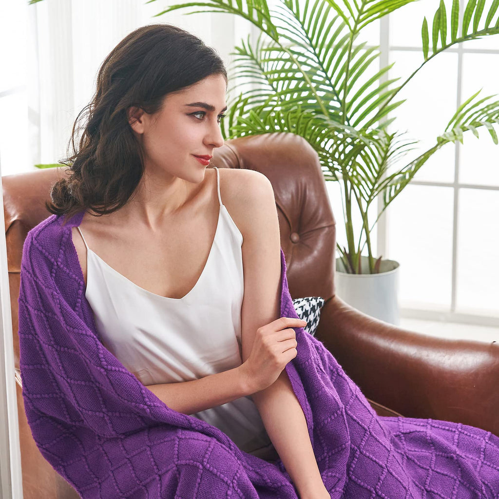 Inhand Valentine'S Day Gifts Throw Blanket Purple For Couch, Soft Living Room Home Decor Knitted Blanket, Outdoor Lightweight Br