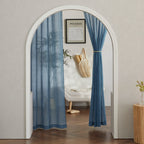 Nicetown Flax Linen Sheer Curtains For Living Room, (Stone Blue) Grommet Vertical Drapes Semi Sheer Linen Curtains Privacy With