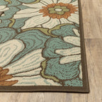 HomeRoots Polypropylene 7’x10’ Blue and Brown Floral Indoor Outdoor Area Rug