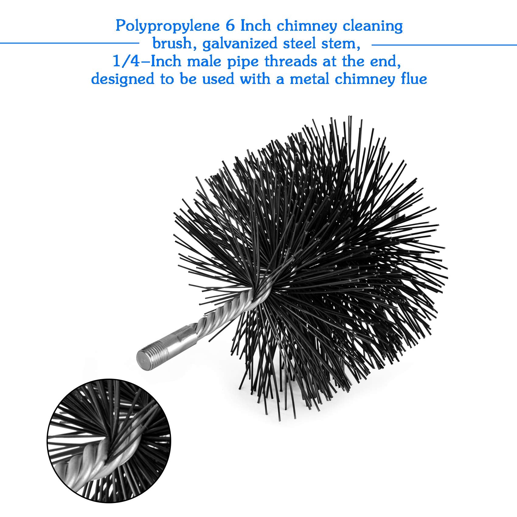 Stanbroil 6 Inch Round Chimney Cleaning Brush With 1/4' Npt Fitting For Insulated Chimneys, Stainless Steel Or Metal Stove Pipe