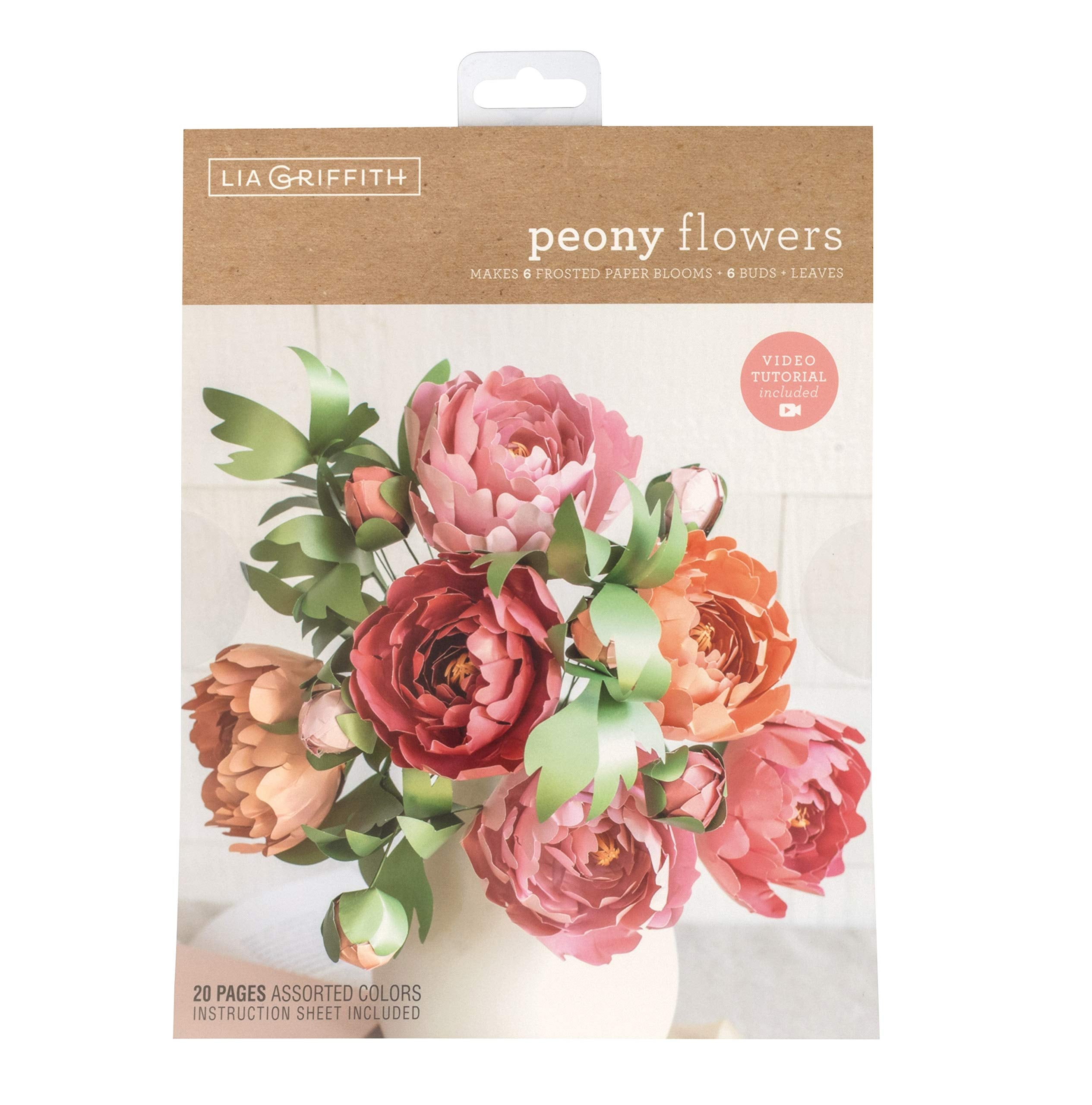 Lia Griffith Frosted Paper Peony Flowers, 8.5' X 11', Colors May Vary 20 Count