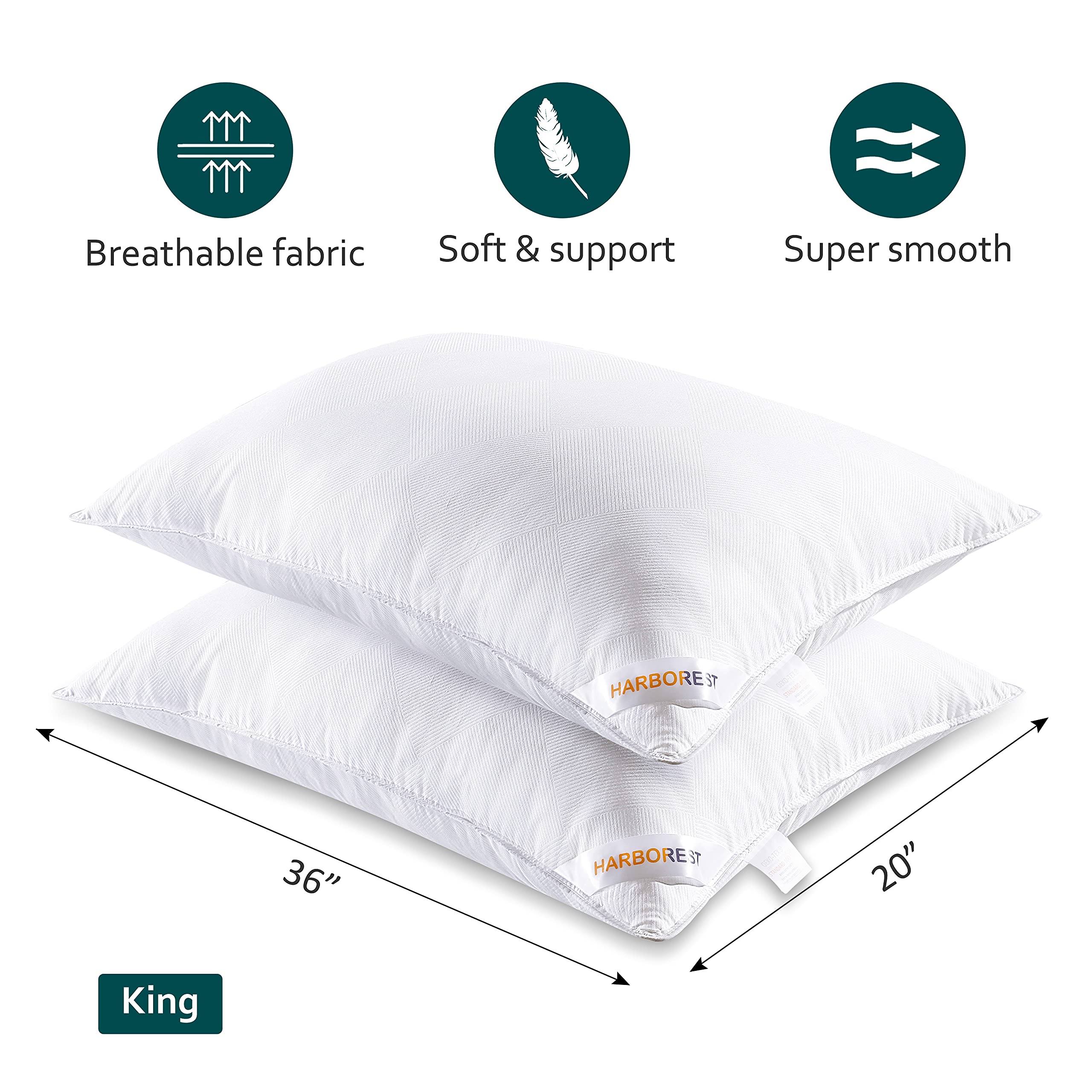 Harborest King Size Bed Pillows Set Of 2 - Luxury Hotel Collection Down Alternative Pillows For Sleeping, 20 X 36 Inches