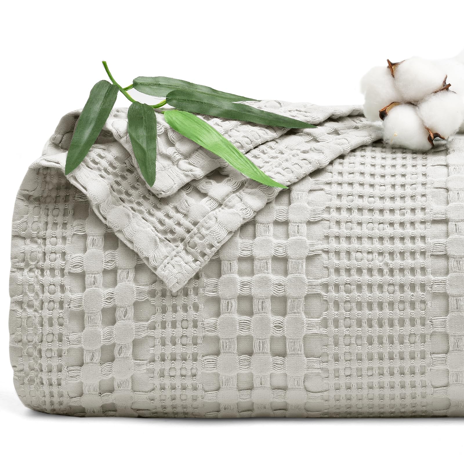 Phf Cooling Waffle Blanket Queen Size, Lightweight 60% Rayon Derived From Bamboo & 40% Cotton Breathable Blanket For Hot Sleepers, Soft And Luxury For Bed Couch And Sofa, 90'X90', Grey