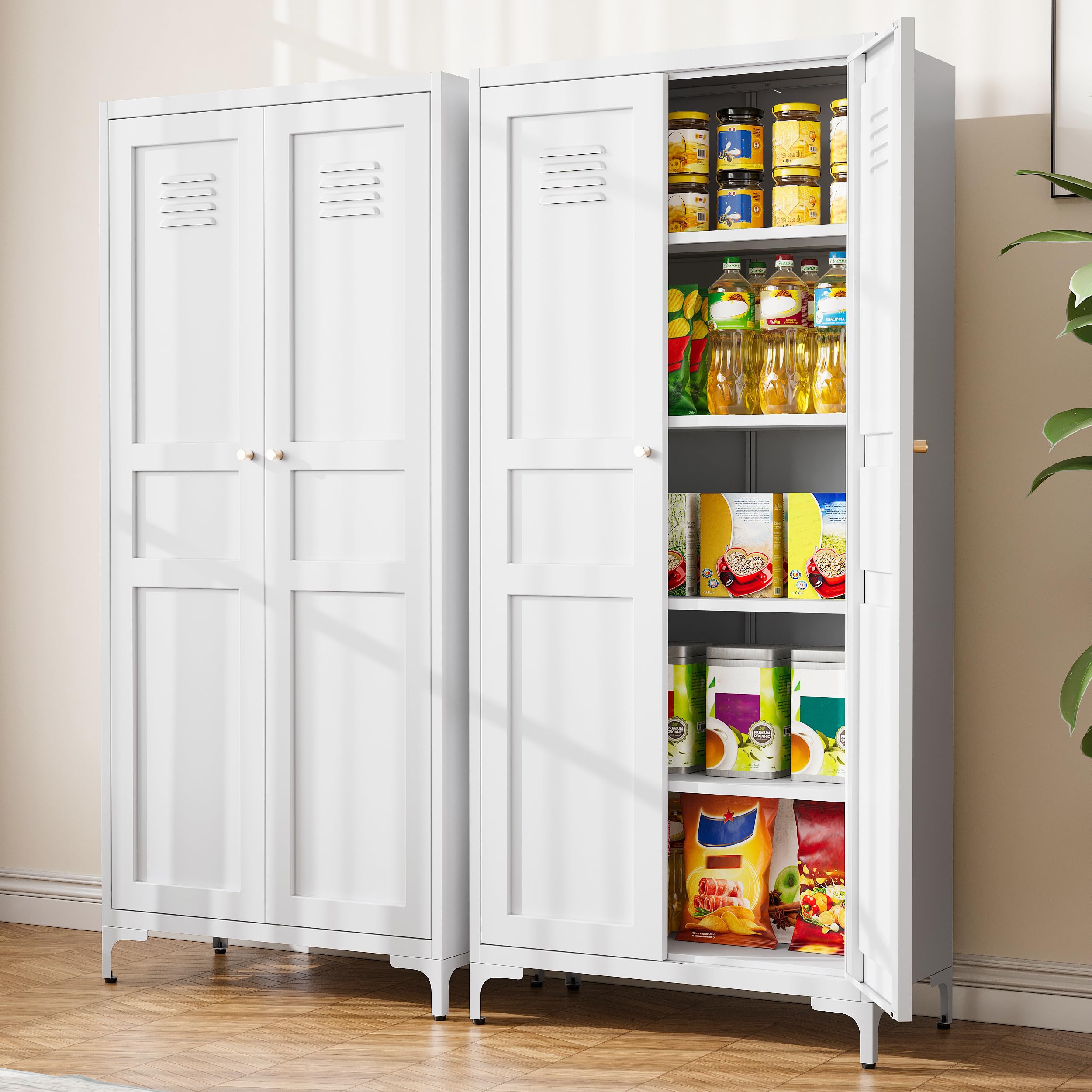 BYNSOE Kitchen Pantry Storage Cabinet with Adjustable Shelves Metal Cupboard Storage Cabinet with Adjustable Feet Pantry Cabinet