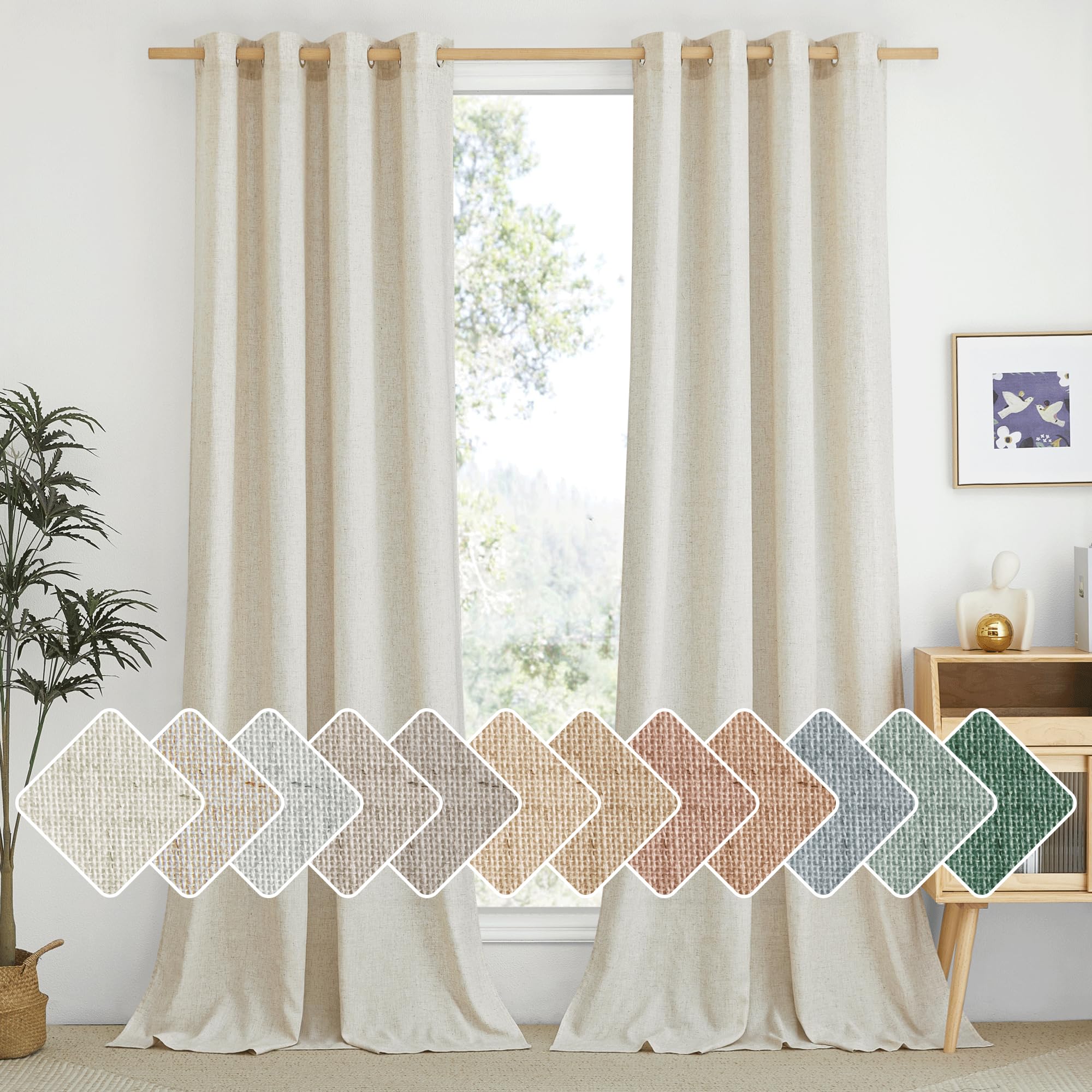 Nicetown Natural Linen 102 Inch Curtains For Bedroom, Grommet Privacy Added With Light Filtering Thick Flax Window Treatments Li