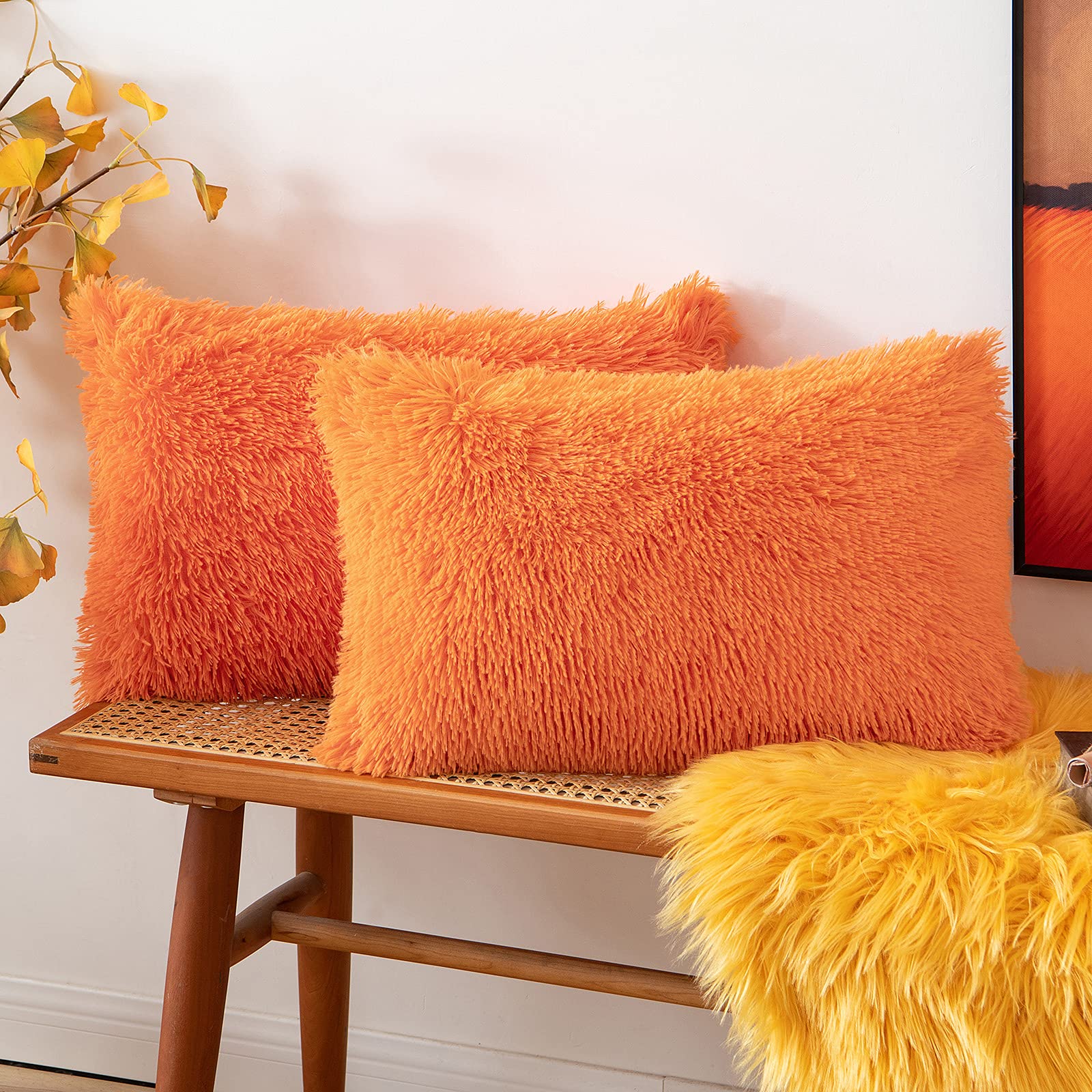 Anroduo Pack Of 2 Fall Pillow Covers Luxury Faux Fur Throw Pillow Covers Decorative Shaggy Fluffy Plush Cushion Case Mongolian M