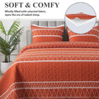 Andency Terracotta Quilt Set California King (112X104 Inch), 3 Pieces(1 Striped Triangle Printed Quilt And 2 Pillowcases), Burnt Orange Bohemian Summer Lightweight Reversible Bedspread Coverlet Sets