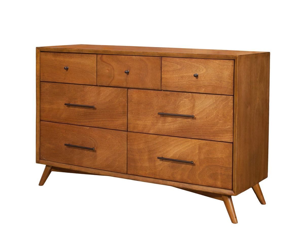 Alpine Furniture Flynn Mid Century Modern 7 Drawer Dresser, 56&quot; W X 19&quot; D X 36.5&quot; H, Acorn