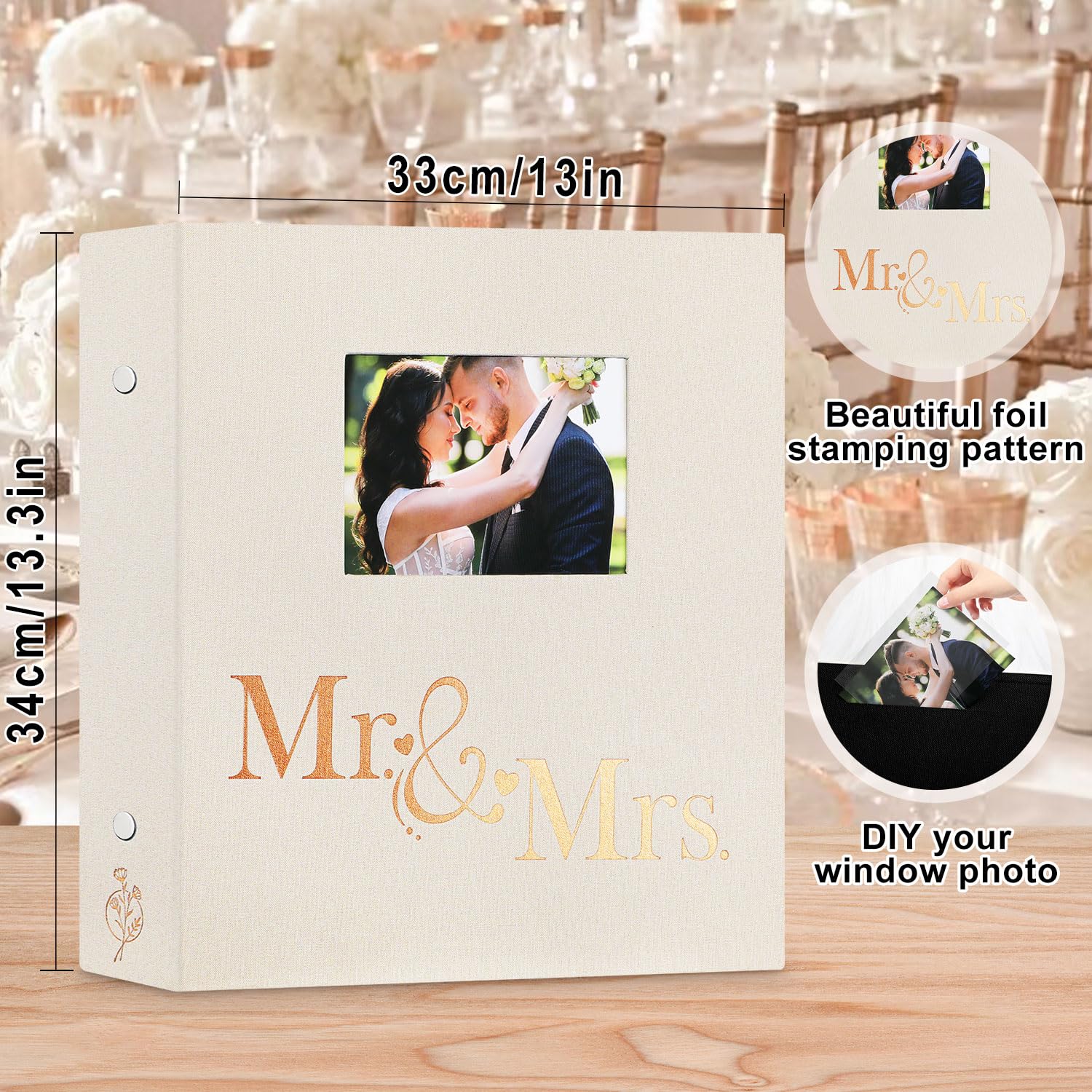 Lanpn Wedding Photo Album 4X6 600 Pocket Photos Slip In, Linen Cover Large Capacity Newlywed Marriage Window Album Hold 600 Hori