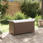 vidaXL Poly Rattan Storage Bench with Cushion, Indoor/Outdoor Ottoman Garden Bench, Waterproof Design, Easy Maintenance, 45.7" x 18.1" x 22.4" Brown