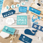 15 Pieces Summer Beach Tiered Tray Decor Set Farmhouse Ocean Wood Sign Rustic Beach Tiered Tray Decorations For Outdoor Kitchen
