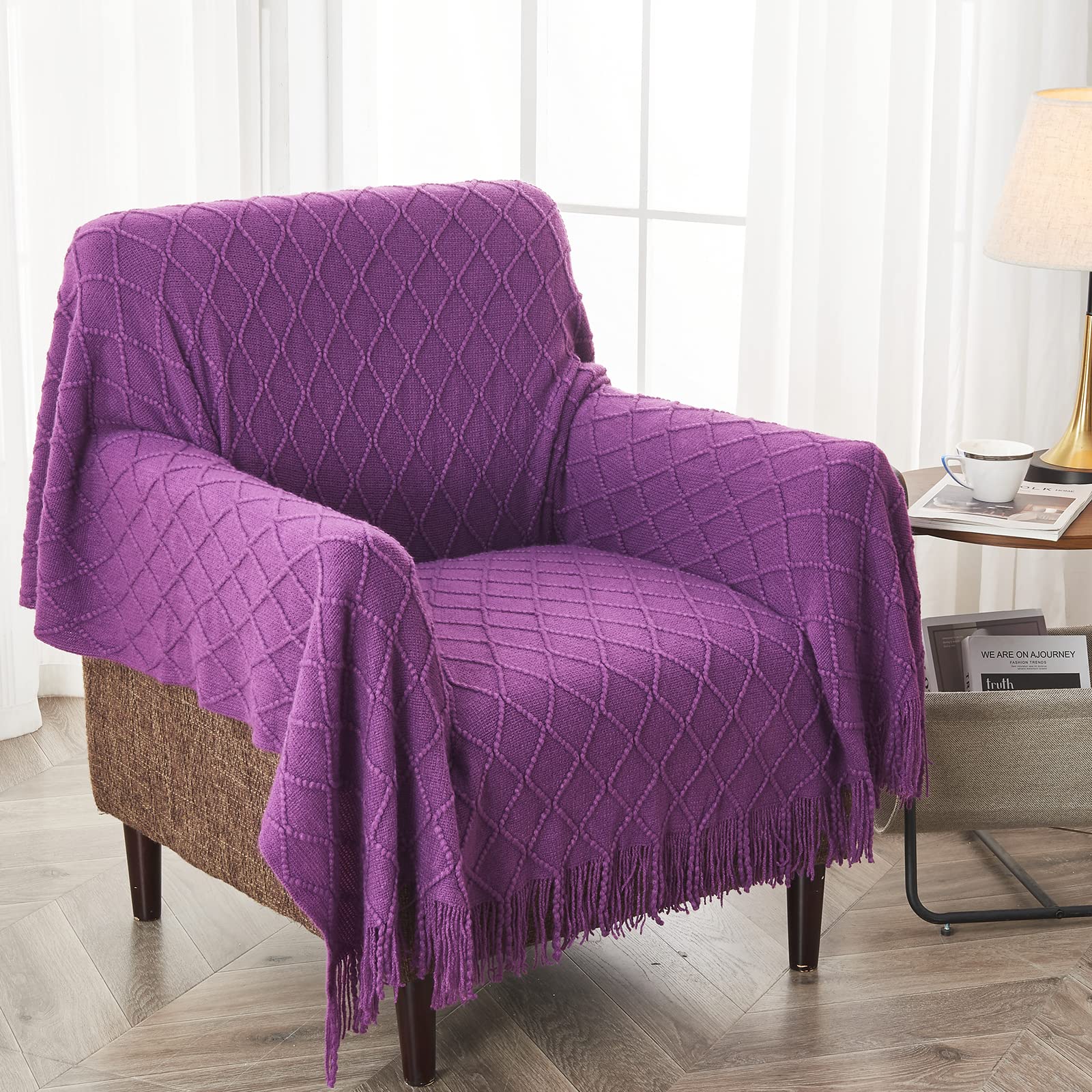 Inhand Valentine'S Day Gifts Throw Blanket Purple For Couch, Soft Living Room Home Decor Knitted Blanket, Outdoor Lightweight Br