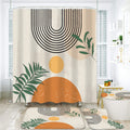 FZDHHY 4PCS Boho Shower Curtain Set Retro Orange Shower Curtain Bathroom Set with Rugs Abstract Shower Curtains for Bathroom wit