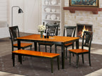 East West Furniture NIPL6-BCH-W 6 Piece Dining Table Set Contains a Rectangle Dining Room Table with Butterfly Leaf and 4 Wooden Seat Chairs with a Bench, 36x66 Inch, Black & Cherry