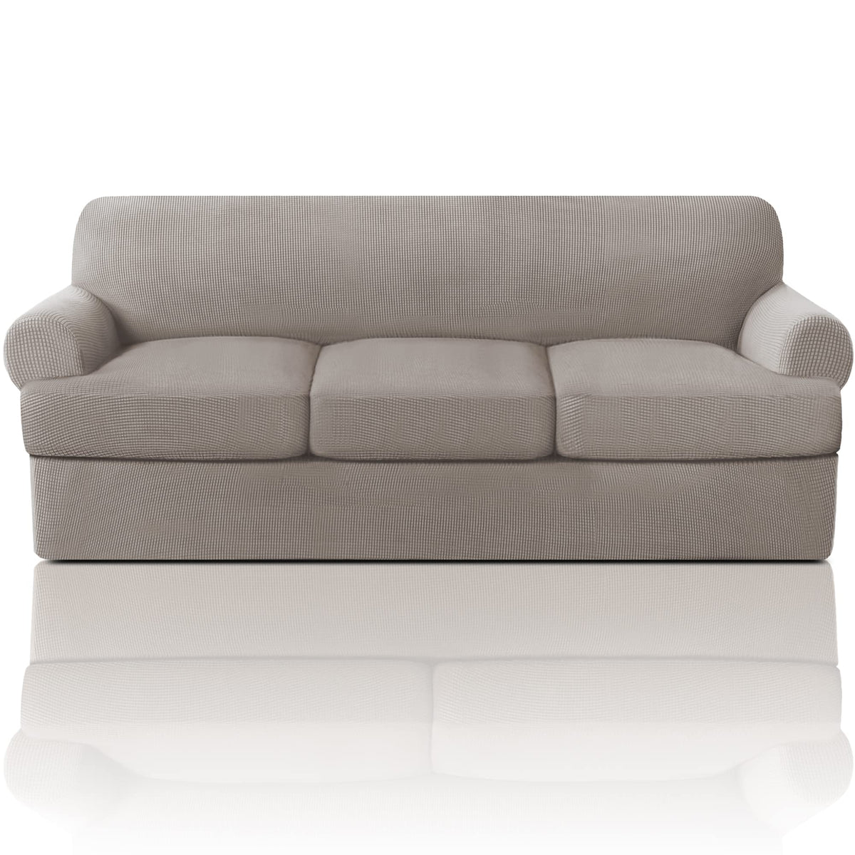 Princedeco T Cushion Sofa Slipcover 4 Pieces Sofa Covers For T Cushion Sofa Soft Couch Cover Sofa Slip Covers Furniture Covers With 3 Individual T Cushion Shape Seat Covers Machine Washable, Taupe