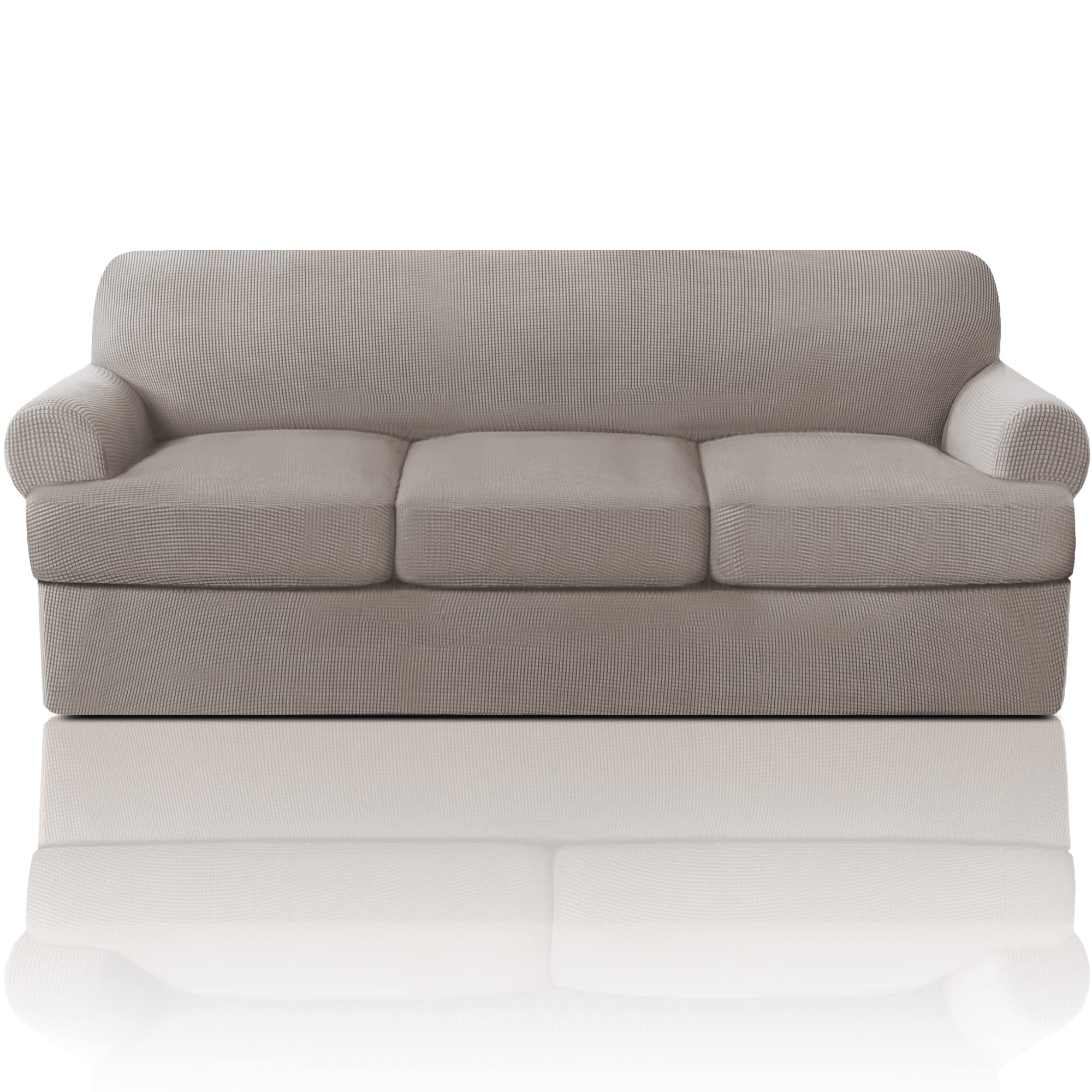 Princedeco T Cushion Sofa Slipcover 4 Pieces Sofa Covers For T Cushion Sofa Soft Couch Cover Sofa Slip Covers Furniture Covers With 3 Individual T Cushion Shape Seat Covers Machine Washable, Taupe