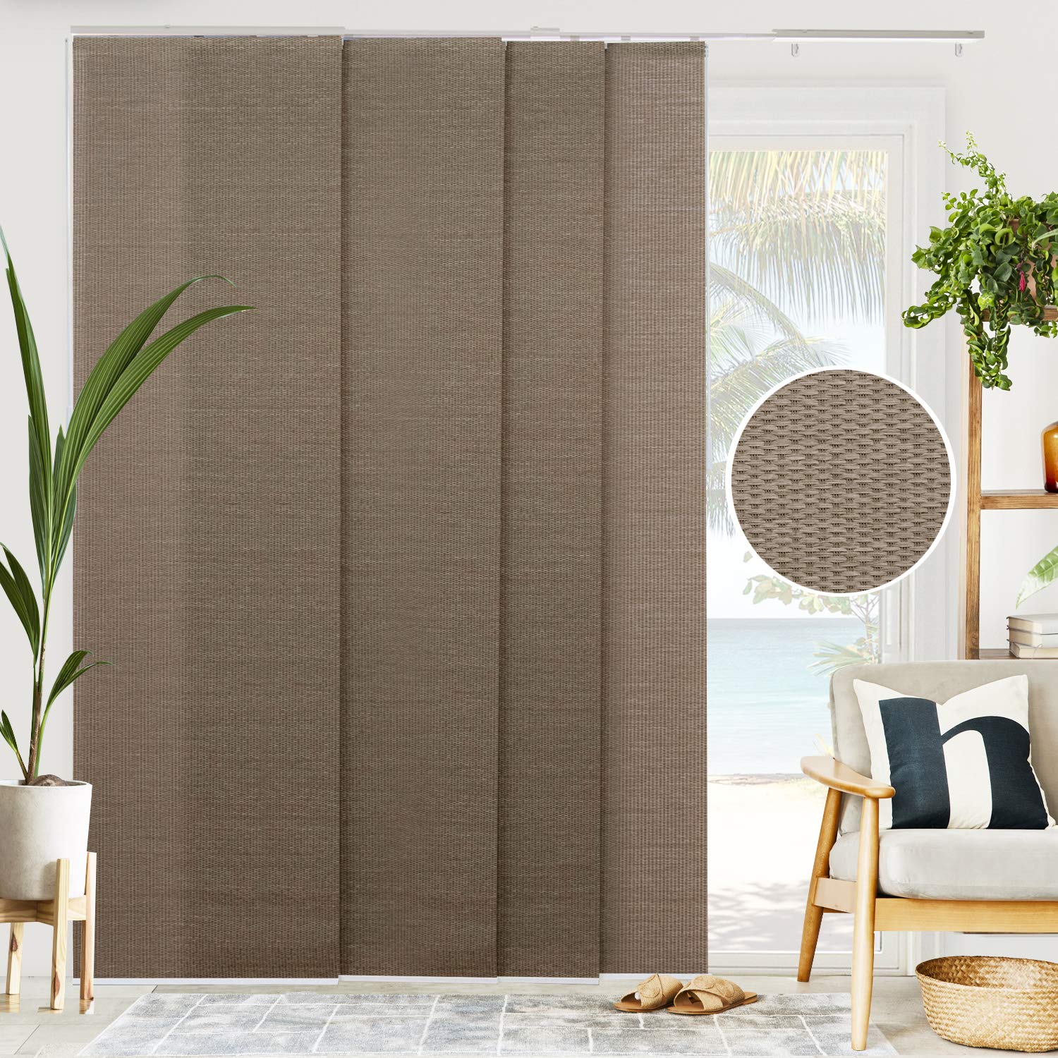 CHICOLOGY Vertical Blinds , Room Divider for Sliding Glass Doors , Temporary Wall , Closet Curtain, Woven Truffle (Natural Woven