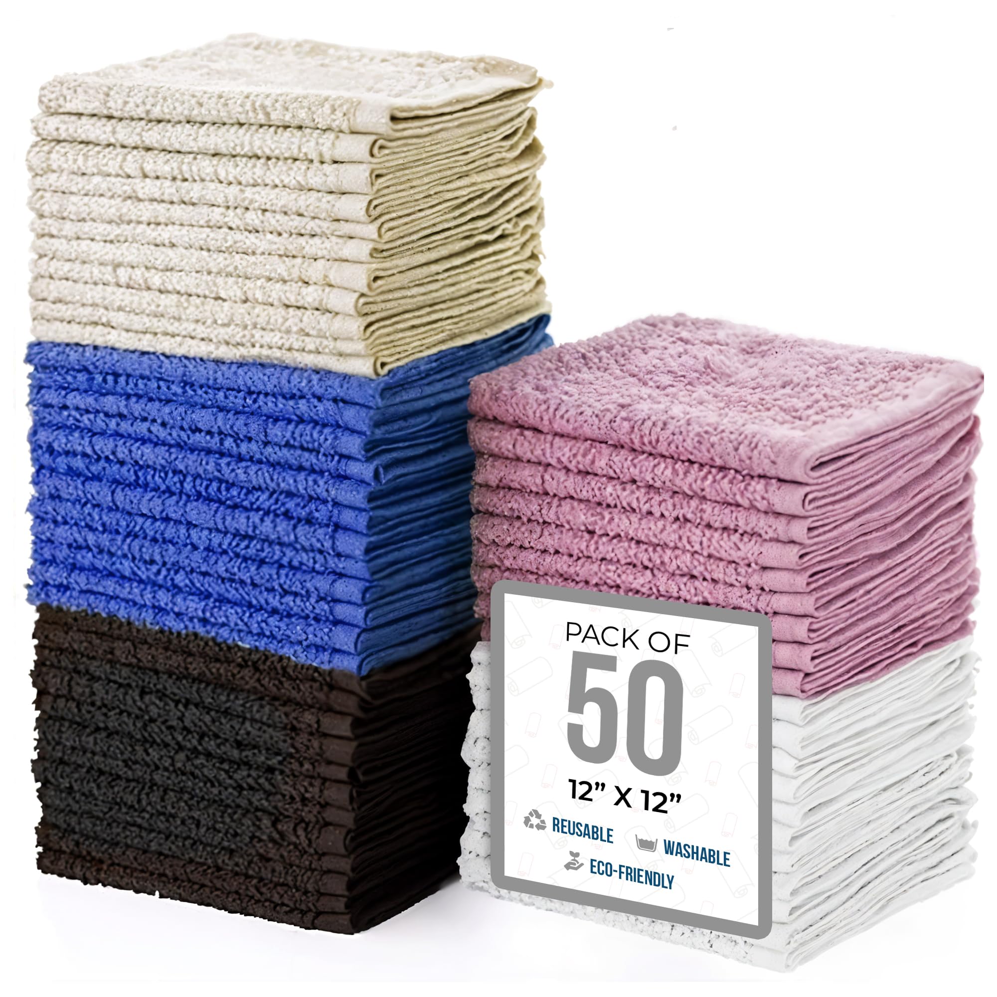 SIMPLI-MAGIC 79264 Cotton Washcloths, Size: 12   x12   , Multi Color, 50 Pack