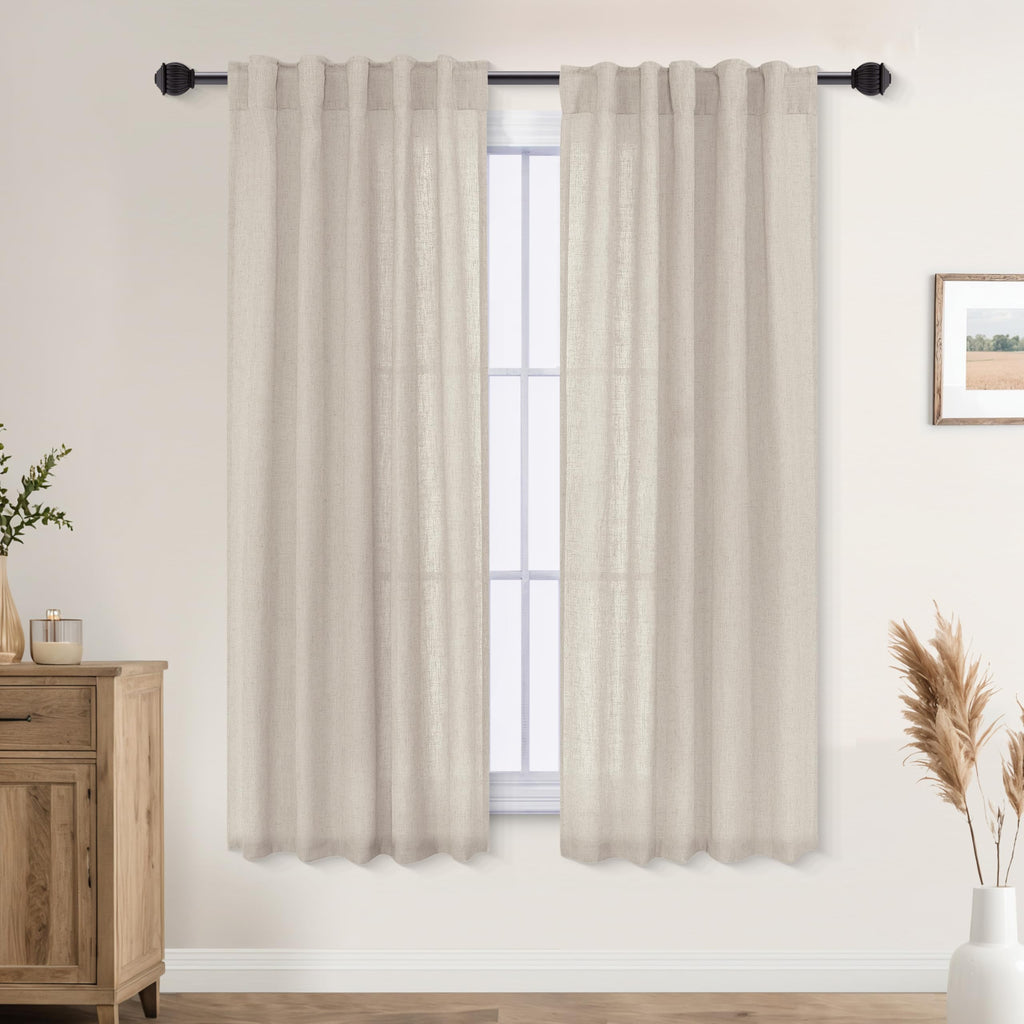 Mrs.Naturall Linen Back Tab Linen Blend Sheer Curtains For Living Room 36X45 Inch Length
