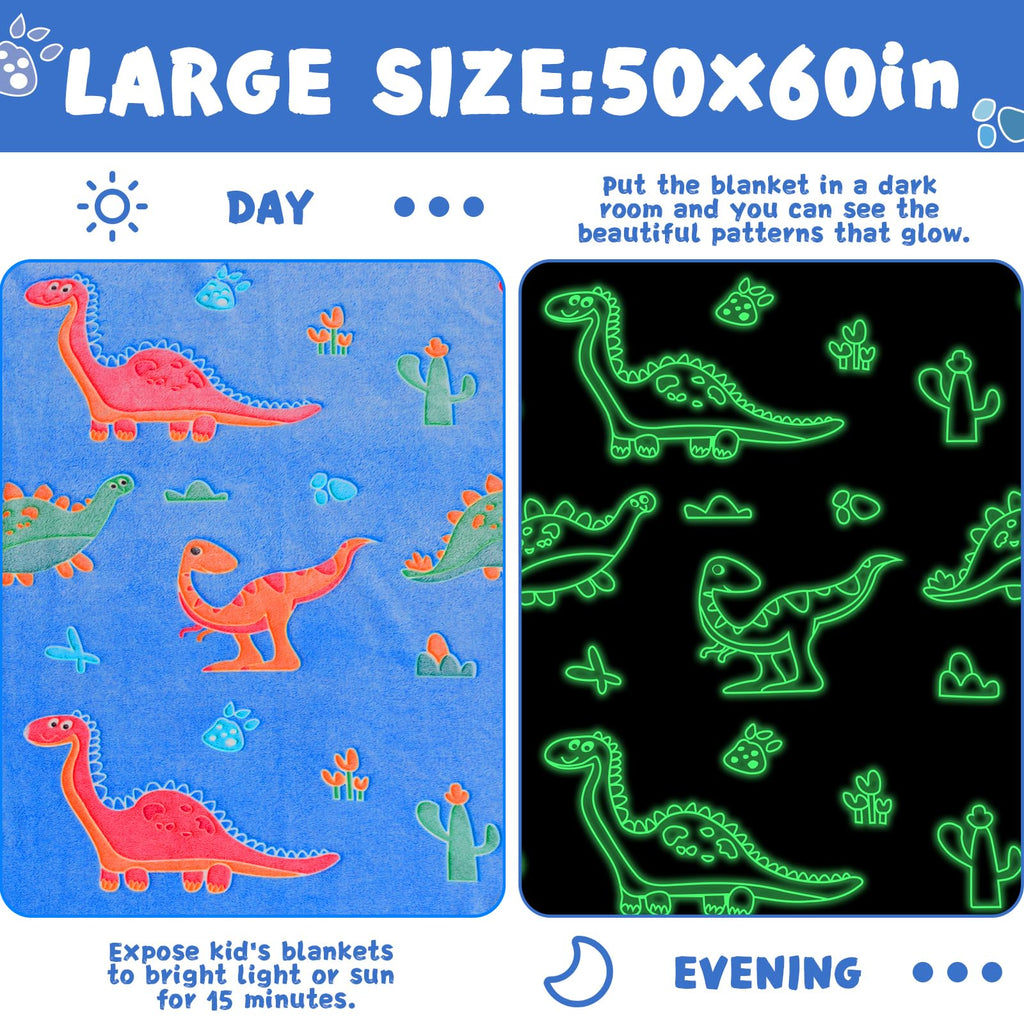 Inhand Glow In The Dark Blanket Dinosaur Gift Toys For Kids Boys Girls Fluffy Cozy Dinosaur Fleece Kids Blanket Birthday Christm