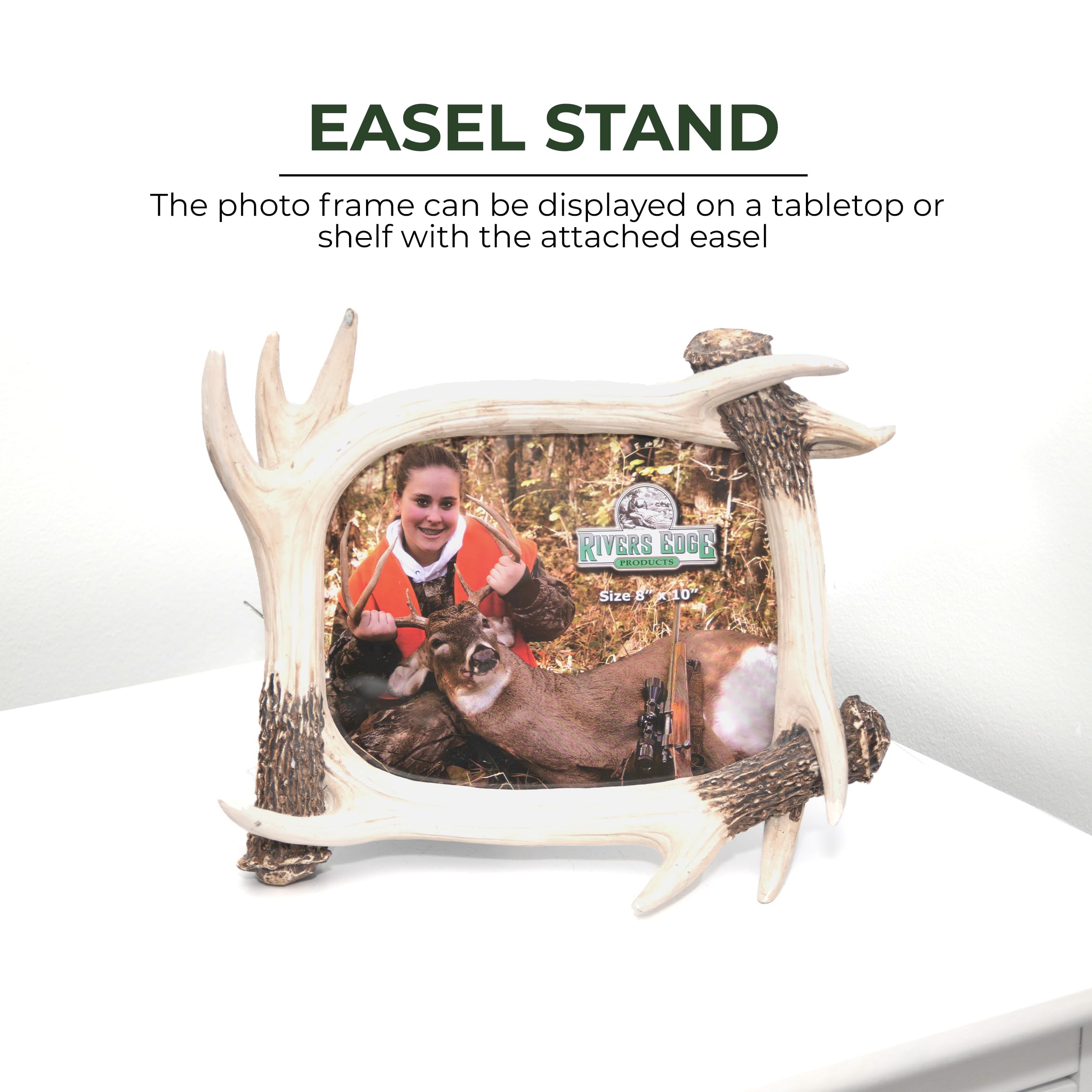 Rivers Edge Products 8X10 Picture Frame, Rustic Poly Resin Photo Frame For Hunting And Outdoors, Tabletop, Includes Glass Insert