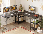 Bestier 95.2” L Shaped Desk, Reversible Corner Computer Desk Or 2 Person Long Table With Adjustable Shelves, Large Writing Study Workstation With 3 Cable Holes - Black
