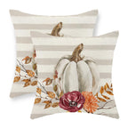 Gohdiwh Fall Pillow Covers 18x18 Set of 2 Leaf Branch Floral Stripes White Pumpkin Pillowcase Fall Decor Outdoor Throw Pillow Co