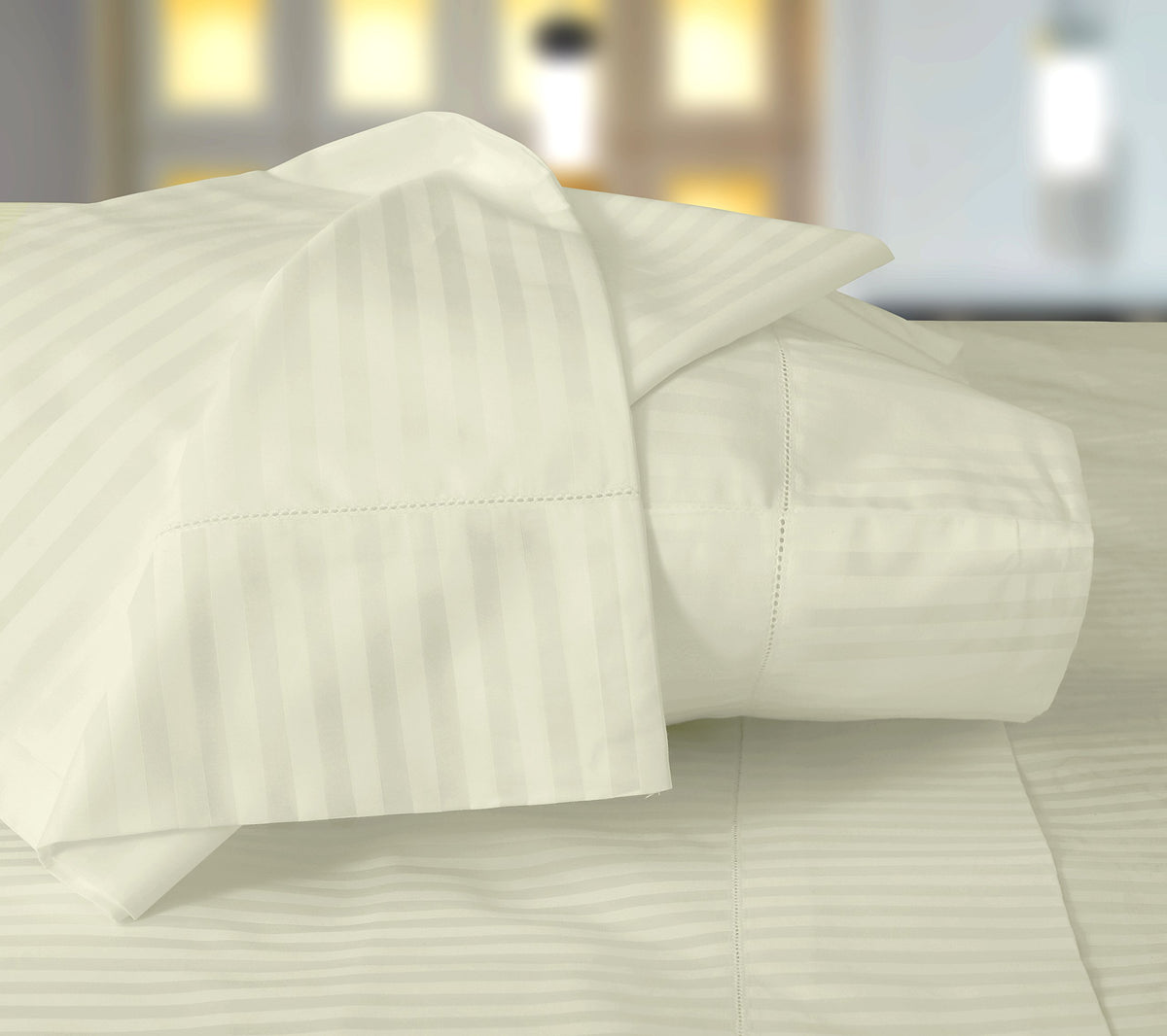 Threadmill Home Linen Luxury King Size Pillow Cases - 100% Natural Cotton 600 Thread Count, 2 Piece Damask Ivory Pillow Cover Se
