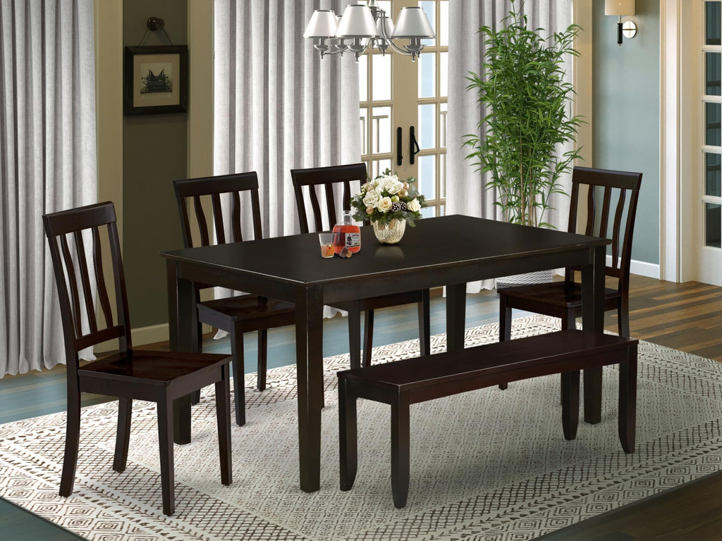East West Furniture CAAN6-CAP-W Capri 6 Piece Kitchen Set Contains a Rectangle Table and 4 Dining Chairs with a Bench, 36x60 Inch