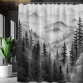 QGHOT Mountain Shower Curtain Forest, Black and White Nature Shower Curtains for Mens Bathroom Decor Grey Rustic Woodland Pine T