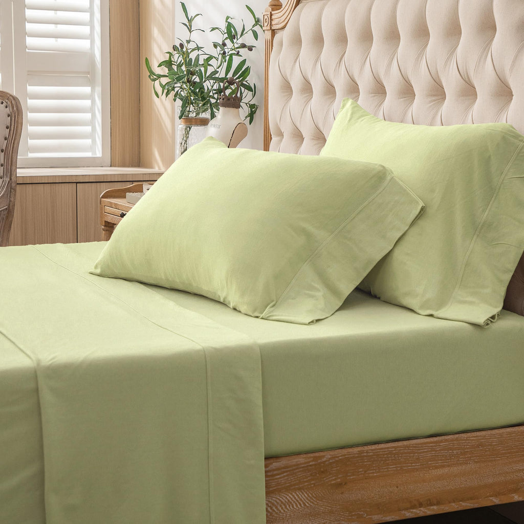 Pure Era Jersey Knit 4Pc Bed Sheet Set 100% T-Shirt Cotton Super Soft Comfy Breathable Fits Mattress Up To 20'' Extra Deep Pocke