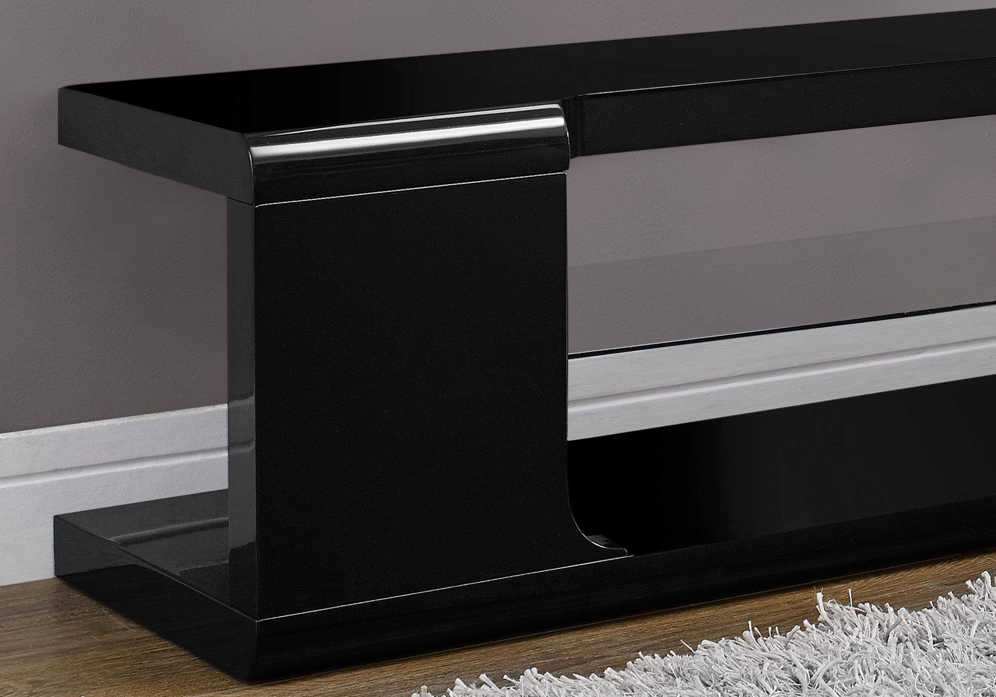 Monarch Specialties Tv Stand - 60' L/High Glossy Black with Tempered Glass