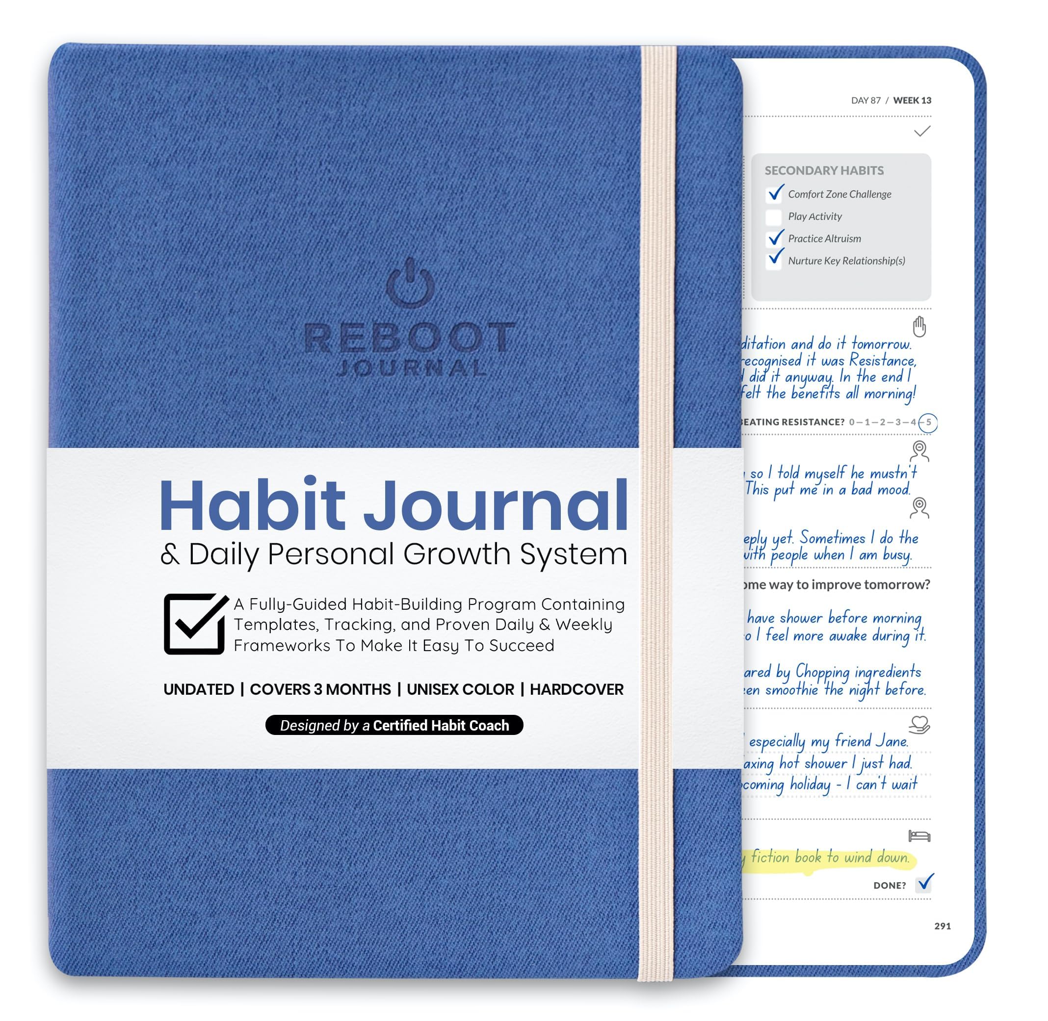 The Reboot Journal - Habit Journal For Building Positive Life Changing Habits - Guided Daily Self Improvement Blueprint With Hab