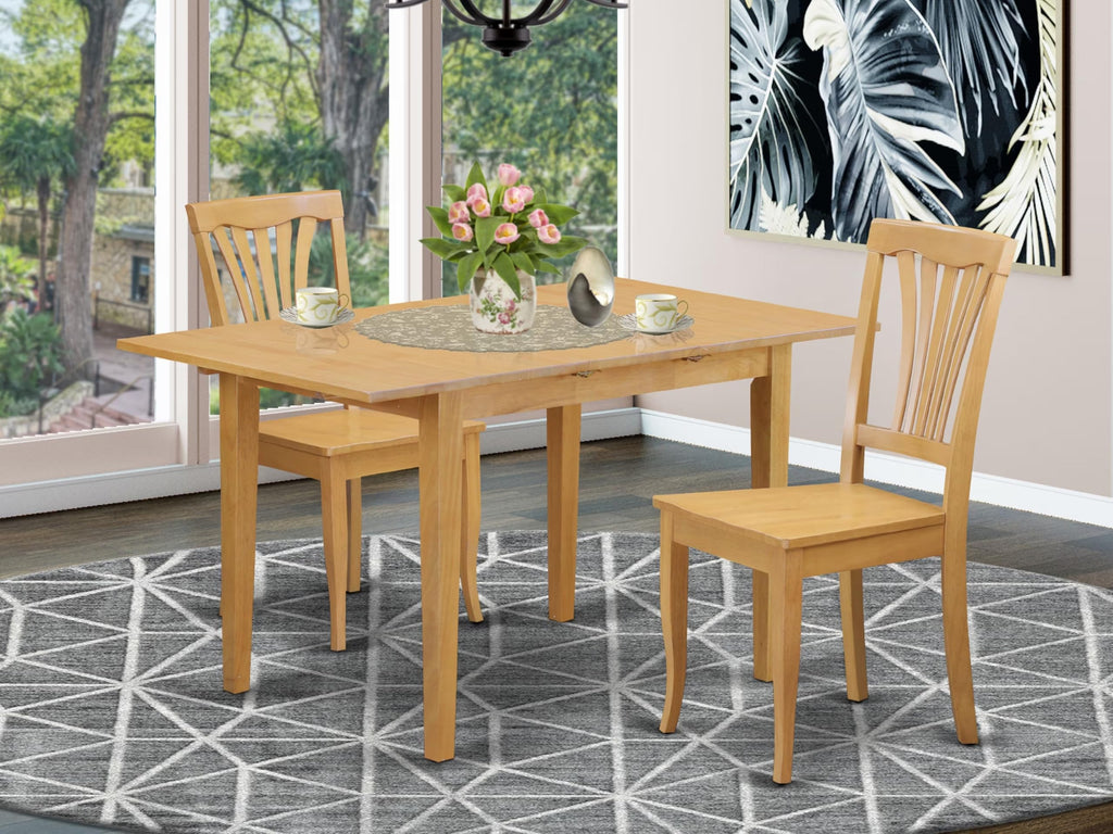 East West Furniture NOAV3-OAK-W 3 Piece Dining Room Table Set Contains a Rectangle Kitchen Table with Butterfly Leaf and 2 Dining Chairs, 32x54 Inch, Oak