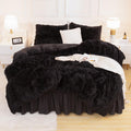 Andency Faux Fur Full Comforter Set Black, 3 Pieces Fluffy Fuzzy Plush Bedding Comforter Set (1 Shaggy Velvet Comforter & 2 Pill