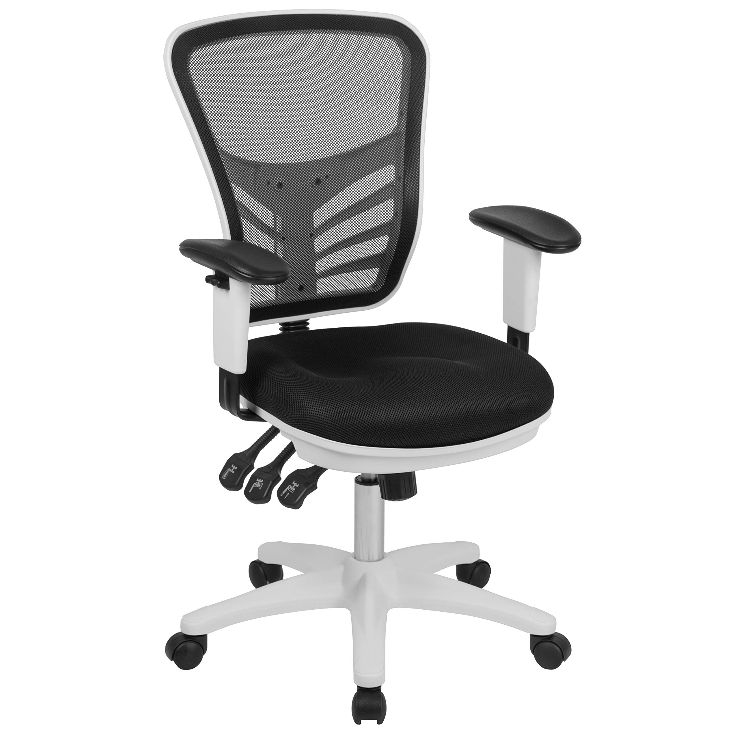 Flash Furniture Nicholas Mid-Back Swivel Office And Gaming Chair, Ergonomic Mesh Office Chair With Adjustable Lumbar Support And Height, Black/White